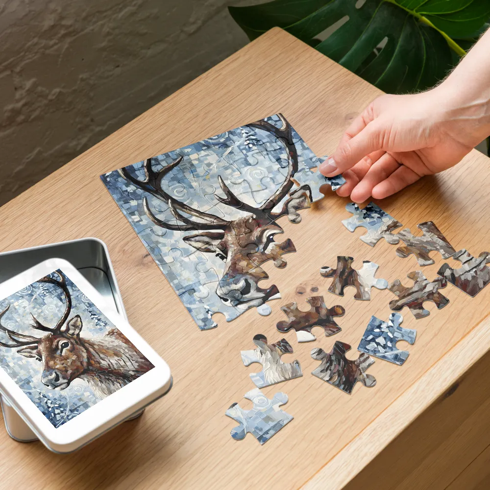Winter Reindeer Portrait 
 Jigsaw Puzzle in Tin Box
