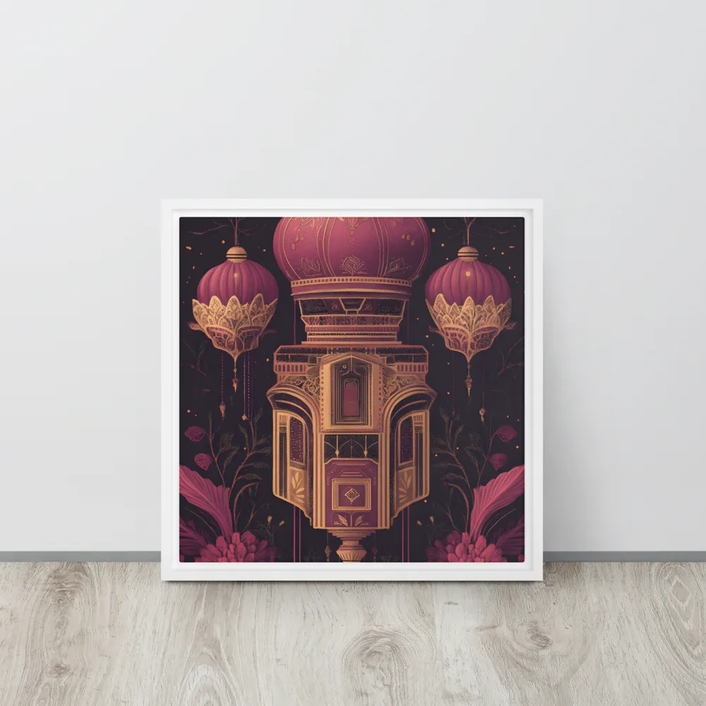 Ornate Harmony: A Digital Floral Architecture | Canvas with White Frame | 16″×16″