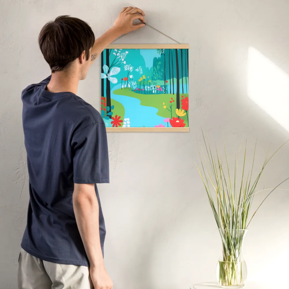 Whispers of Spring: A Colorful Retreat | Poster With Oak Wood Hanger | 16″×16″