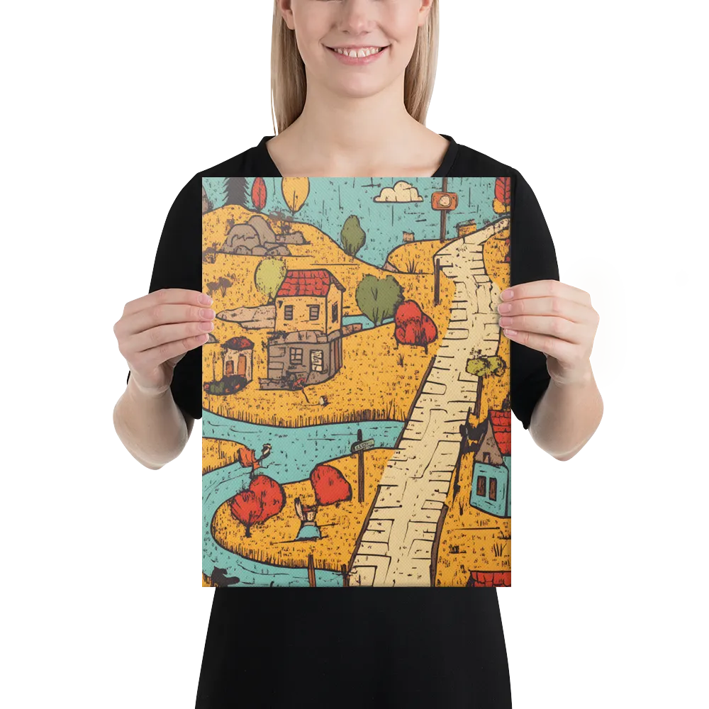 Whimsical Village Landscape | Canvas | 12″×16″