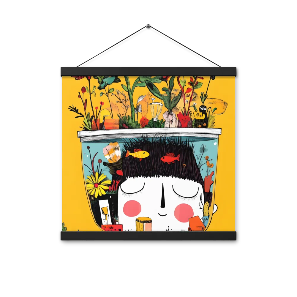 Whimsical Garden Head | Poster With Black Wood Hanger | 16″×16″