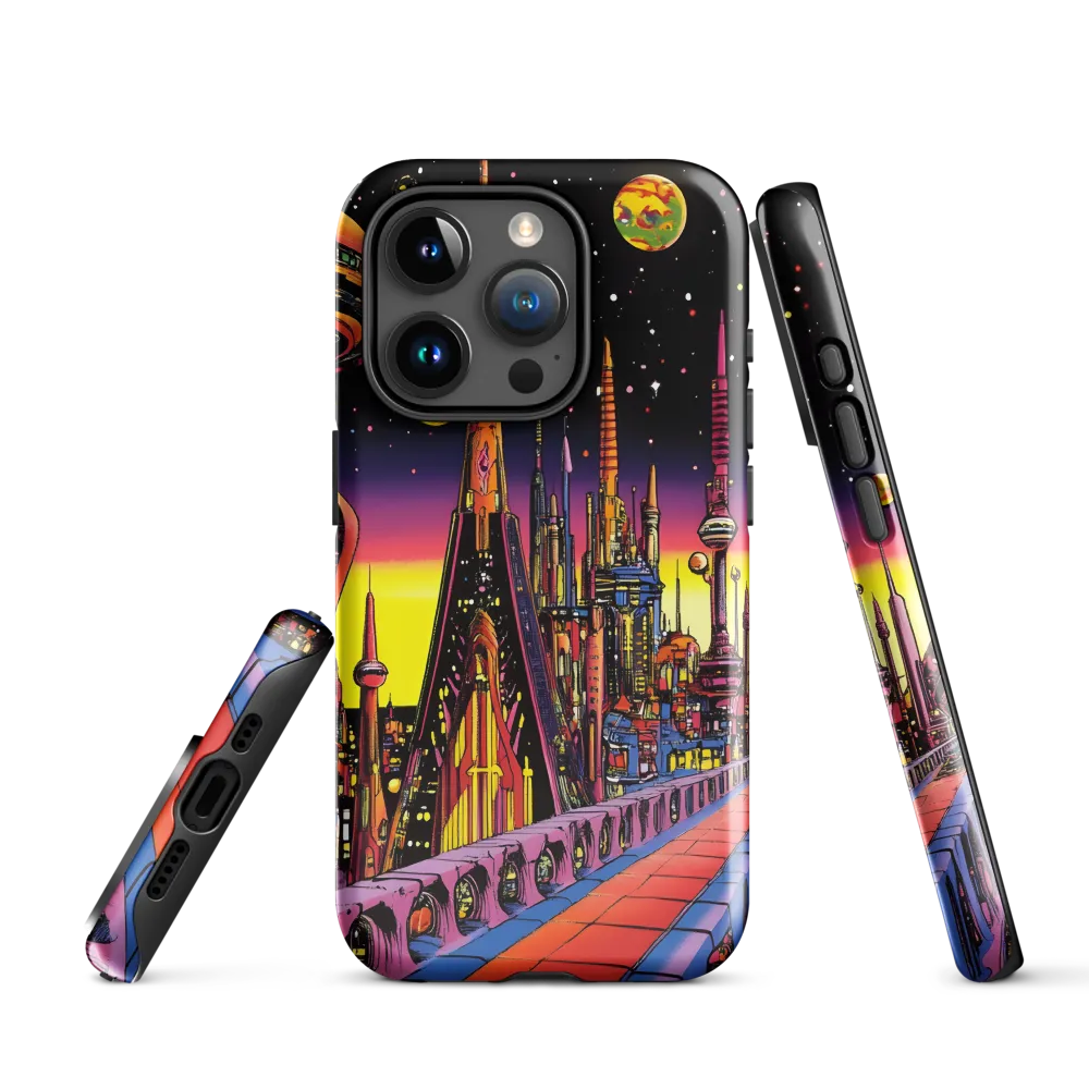 Futuristic Cosmos: A Journey Through Neon Cities | Phone Case |  15 Pro | Tough Case | Glossy