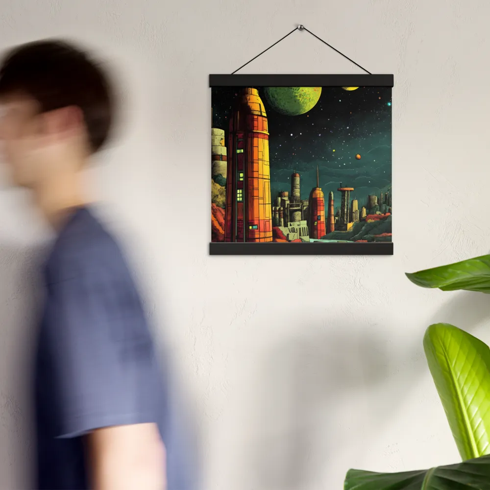 Cosmic Cityscape | Poster With Black Wood Hanger | 12″×12″