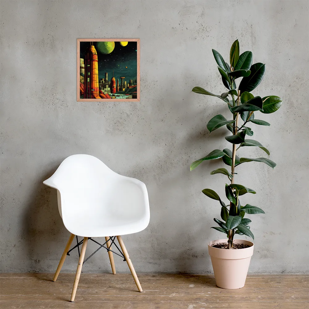 Cosmic Cityscape | Poster with Red oak Frame | 16″×16″