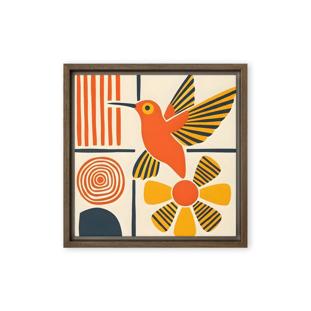 Hummingbird & Flower Panel 
 Canvas with Brown Frame