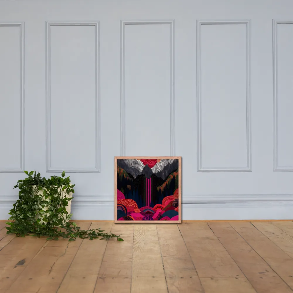 Ethereal Cascade: A Surreal Landscape | Poster with Red oak Frame | 18″×18″