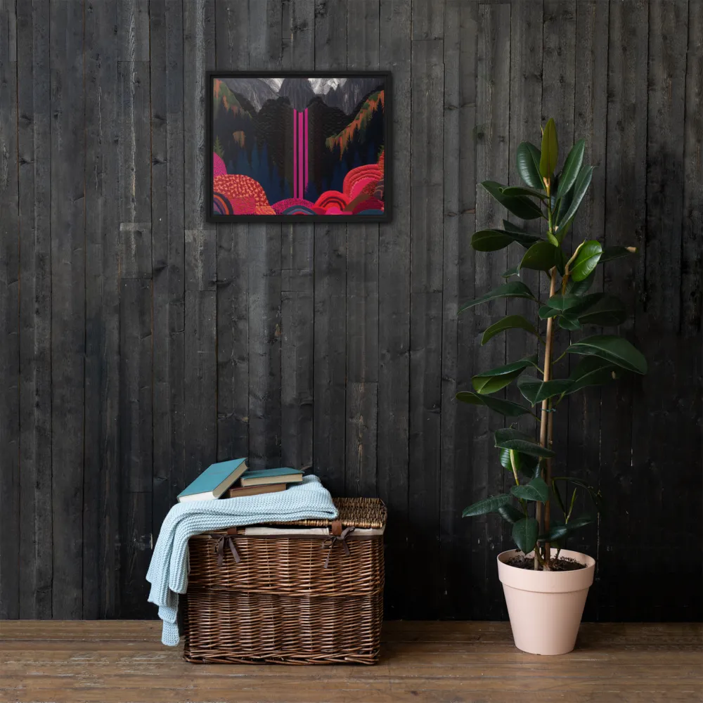 Ethereal Cascade: A Surreal Landscape | Canvas with Black Frame | 16″×20″