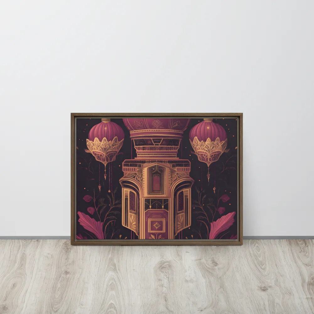 Ornate Harmony: A Digital Floral Architecture | Canvas with Brown Frame | 18″×24″