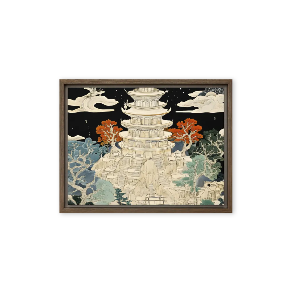 Whispers of the Pagoda | Canvas with Brown Frame | 12″×16″