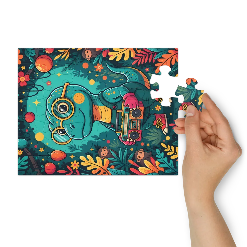 Boombox Dino 
 Jigsaw Puzzle in Tin Box
