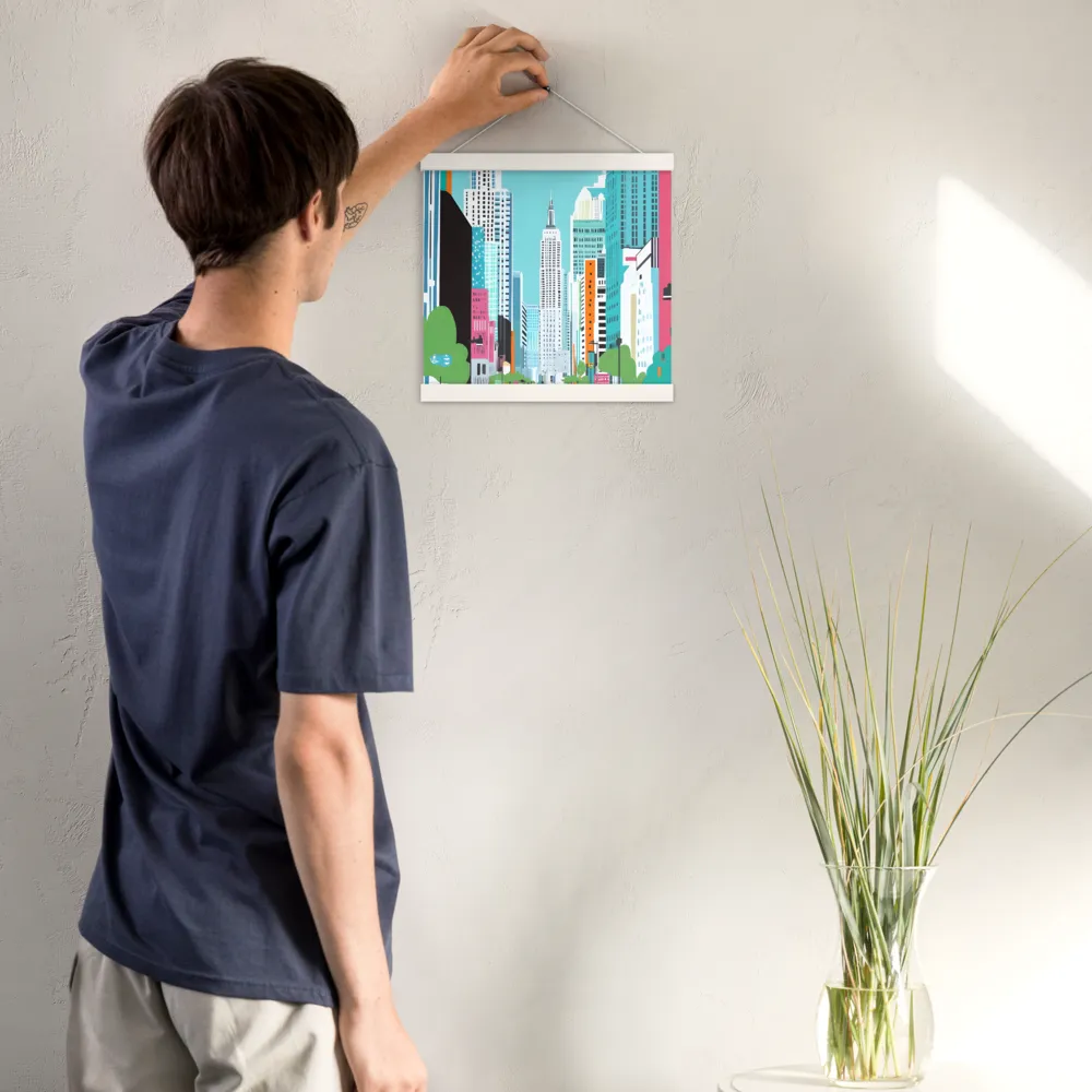 Urban Symphony: A Modern Cityscape | Poster With White Wood Hanger | 12″×12″