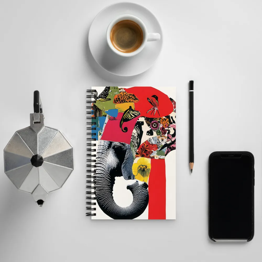 Whimsical Elephant: A Vibrant Collage of Life | Spiral Notebook