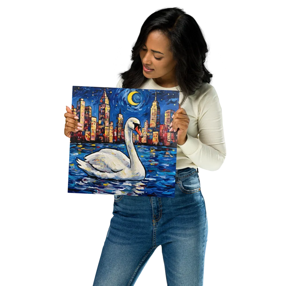 Moonlit City Swan 
 Metal Print | 12″x 12″