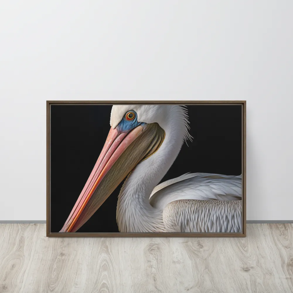 Elegance in White: The Pelican | Canvas with Brown Frame | 20″×30″