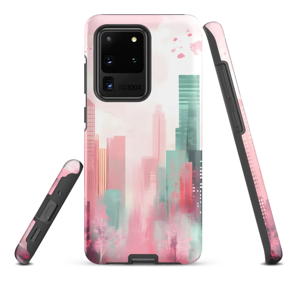 Dreamy Cityscape in Pink and Cyan
