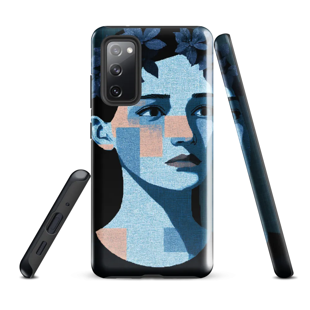 Grid-Wreathed Cyan Portrait