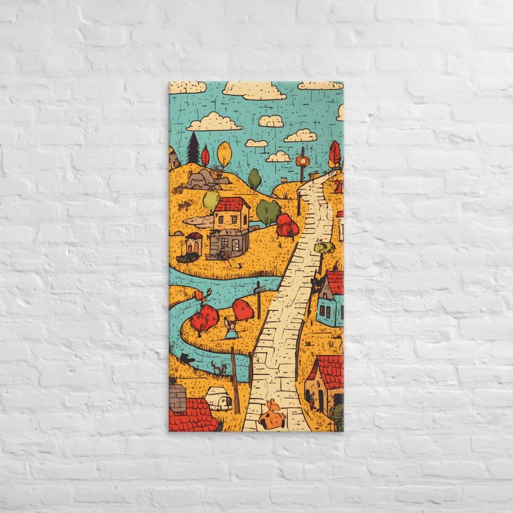 Whimsical Village Landscape | Canvas | 24″×48″