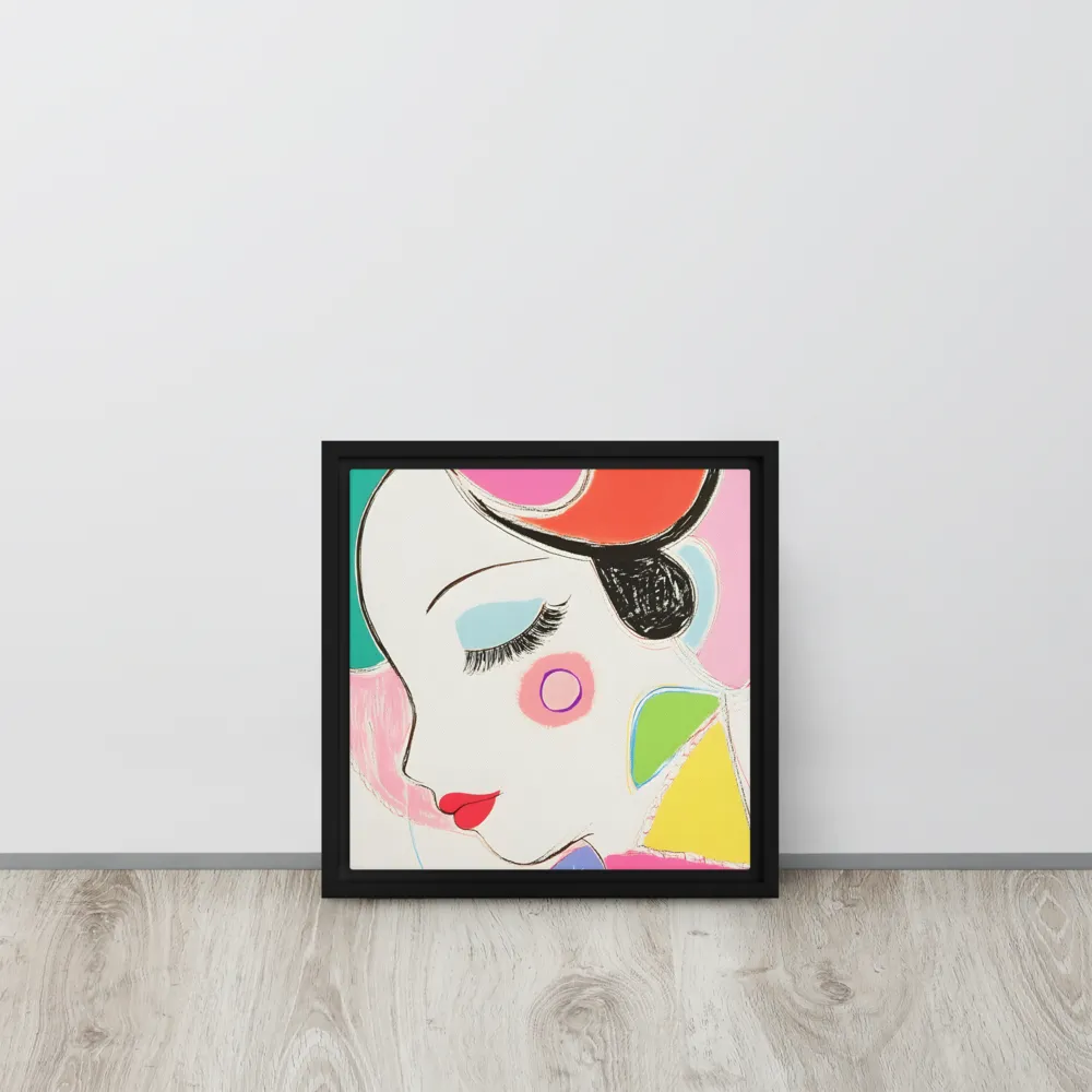 Whimsical Portrait in Colorful Abstraction | Canvas with Black Frame | 12″×12″