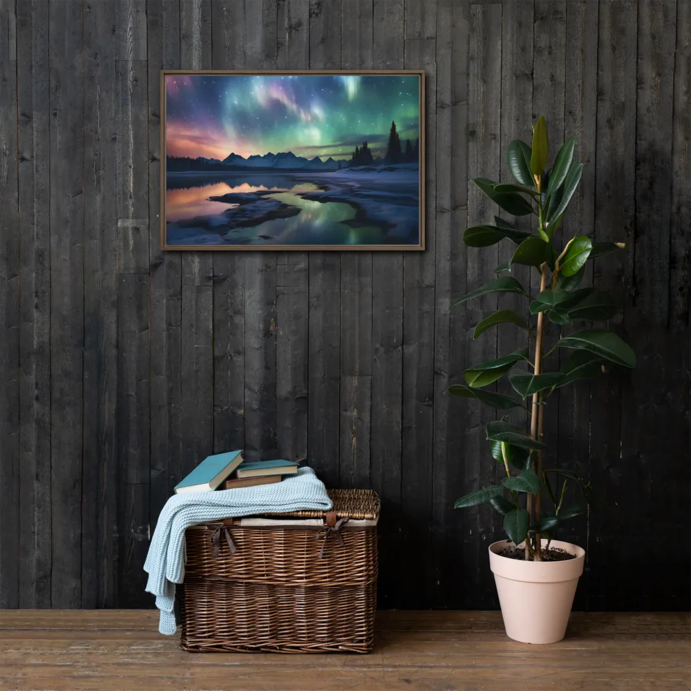 Ethereal Aurora: A Night Under the Stars | Canvas with Brown Frame | 20″×30″