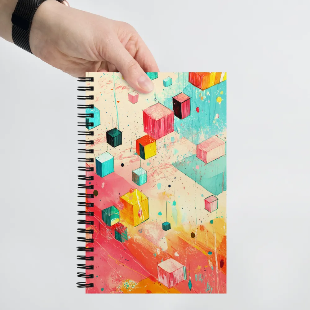 Suspended Cubes in Colorful Abstraction | Spiral Notebook