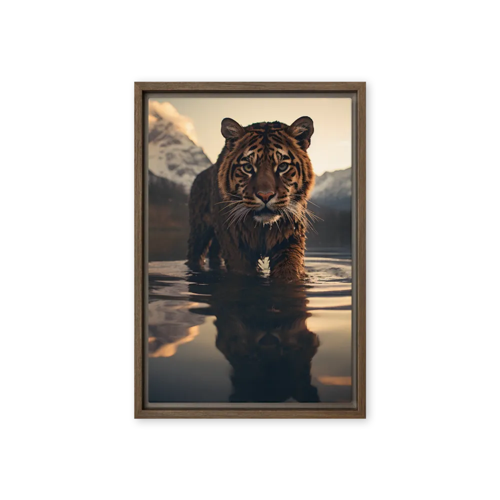 Majestic Reflection: The Tiger's Domain | Canvas with Brown Frame | 12″×18″