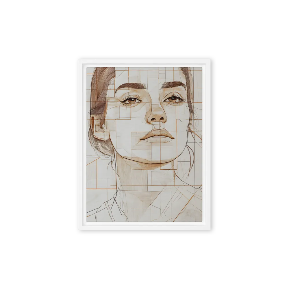 Geometric Serenity: A Minimalist Portrait | Canvas with White Frame | 9″×12″