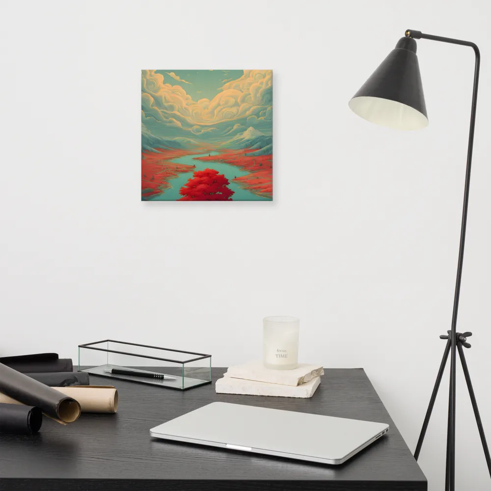 Red Tree by the Turquoise River 
 Canvas | 12″x 12″