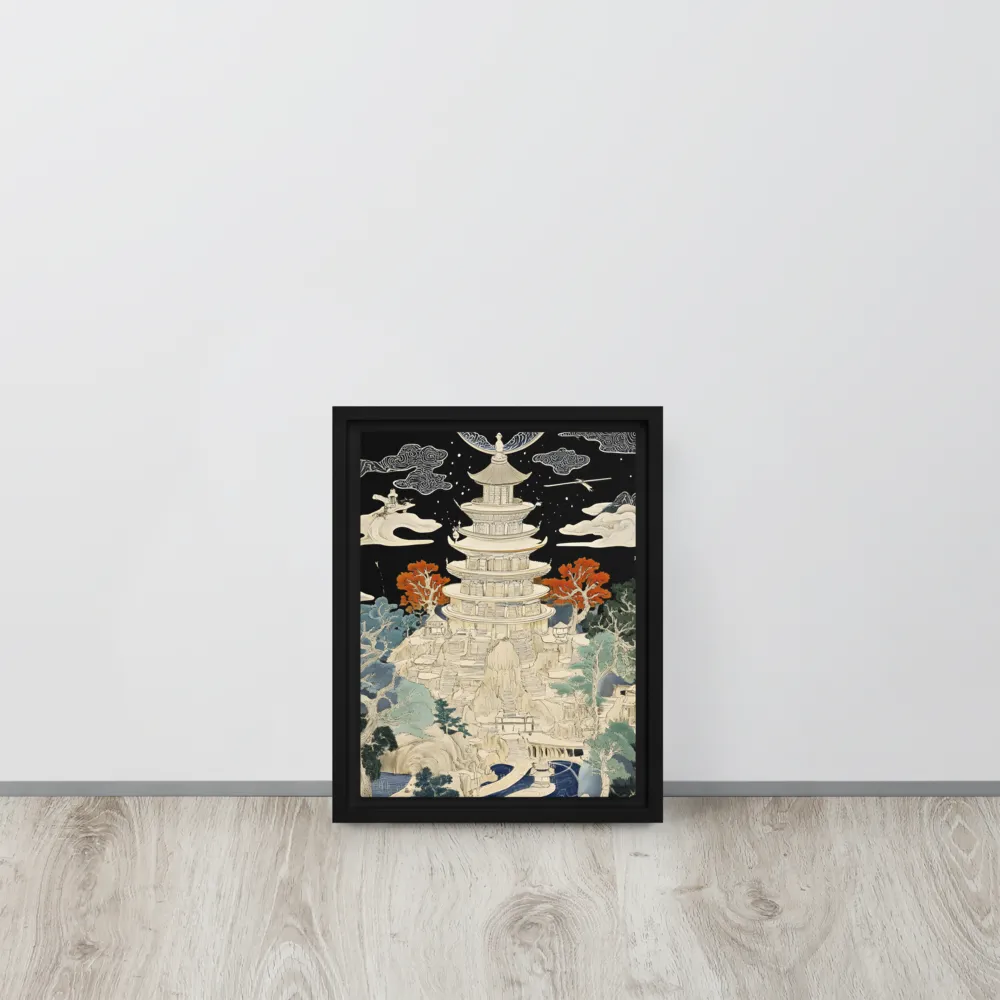 Whispers of the Pagoda | Canvas with Black Frame | 9″×12″