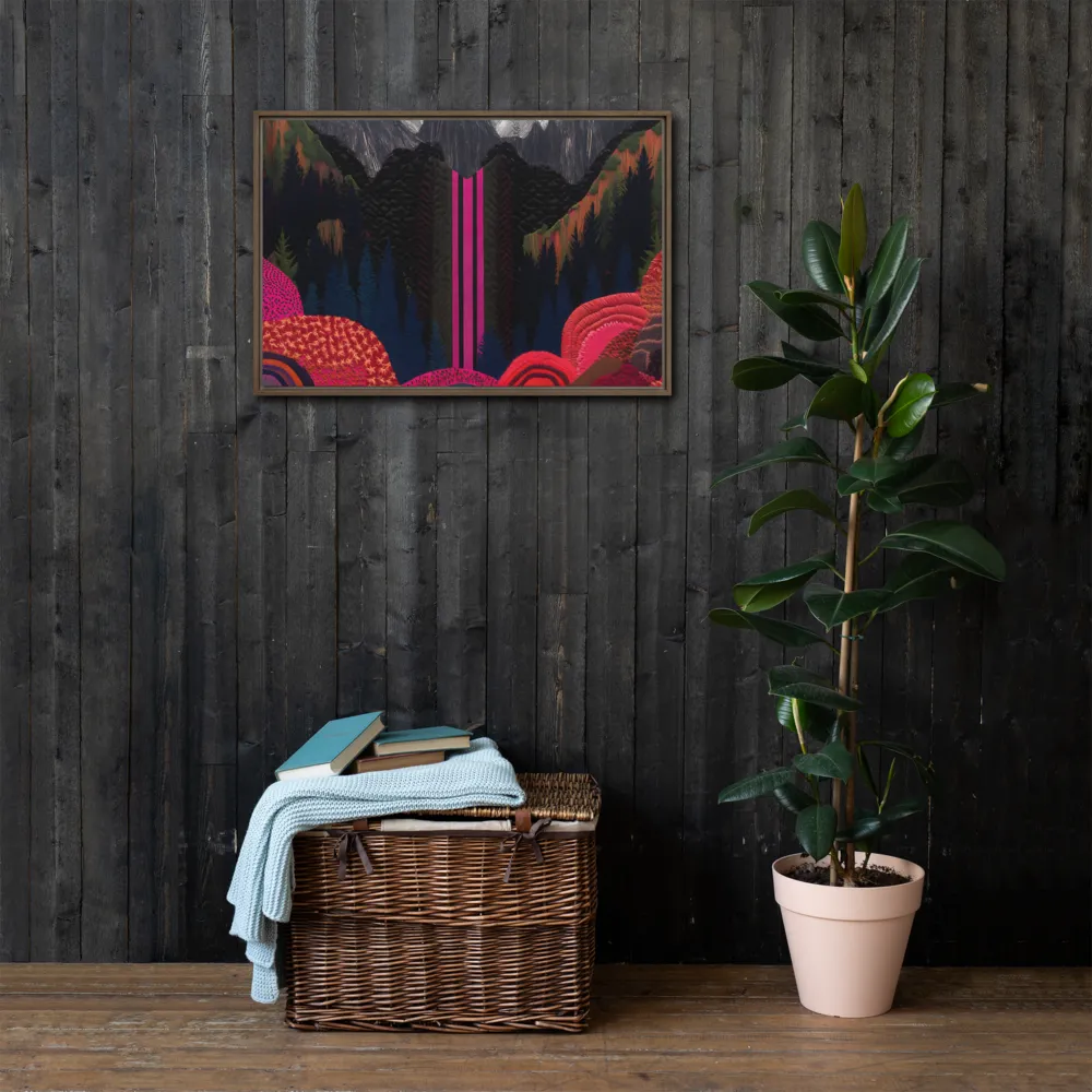 Ethereal Cascade: A Surreal Landscape | Canvas with Brown Frame | 20″×30″