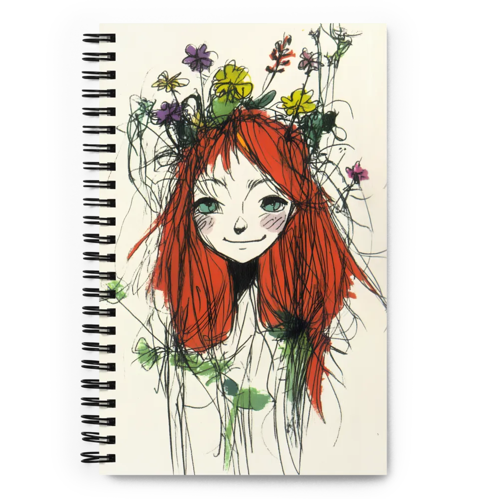 Whimsical Floral Portrait | Spiral Notebook