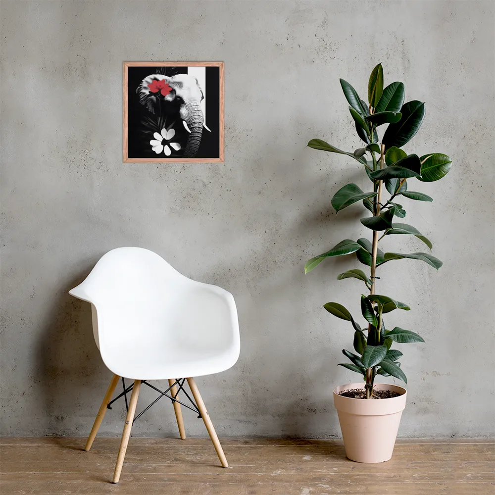 Elephant Harmony | Poster with Red oak Frame | 16″×16″
