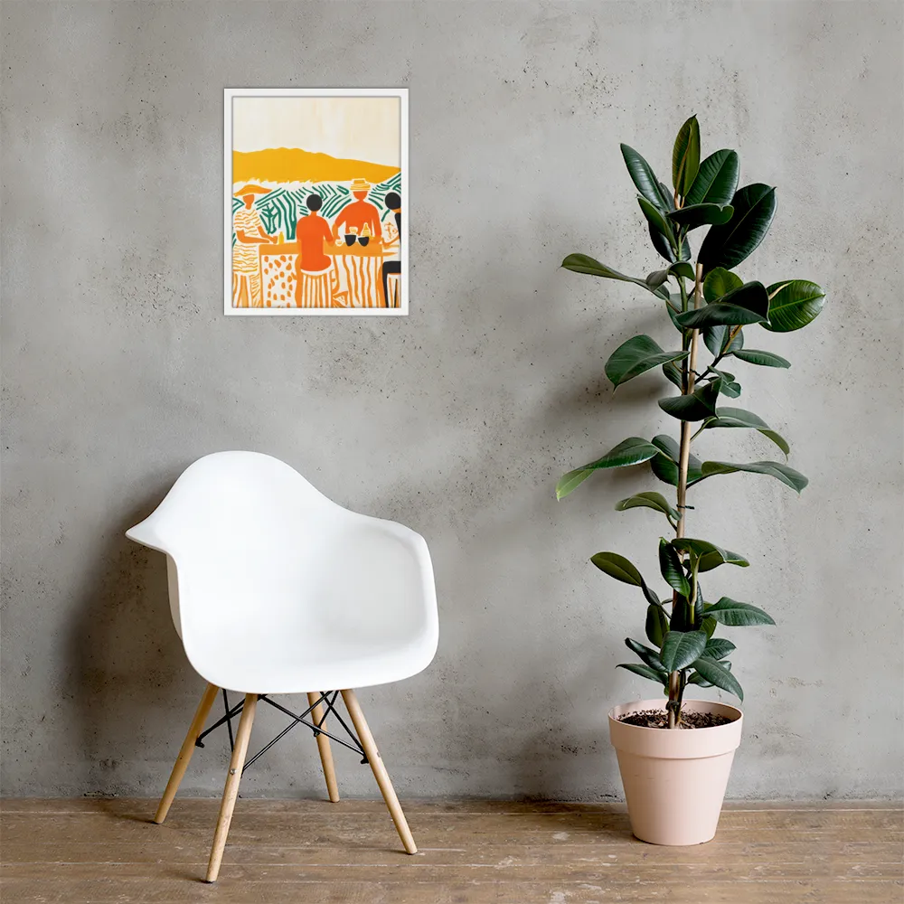 Summer Vibes: Café Conversations | Poster with White Frame | 16″×20″