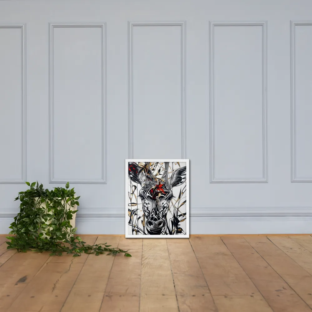 Floral Elegance: The Giraffe's Portrait | Poster with White Frame | 16″×20″