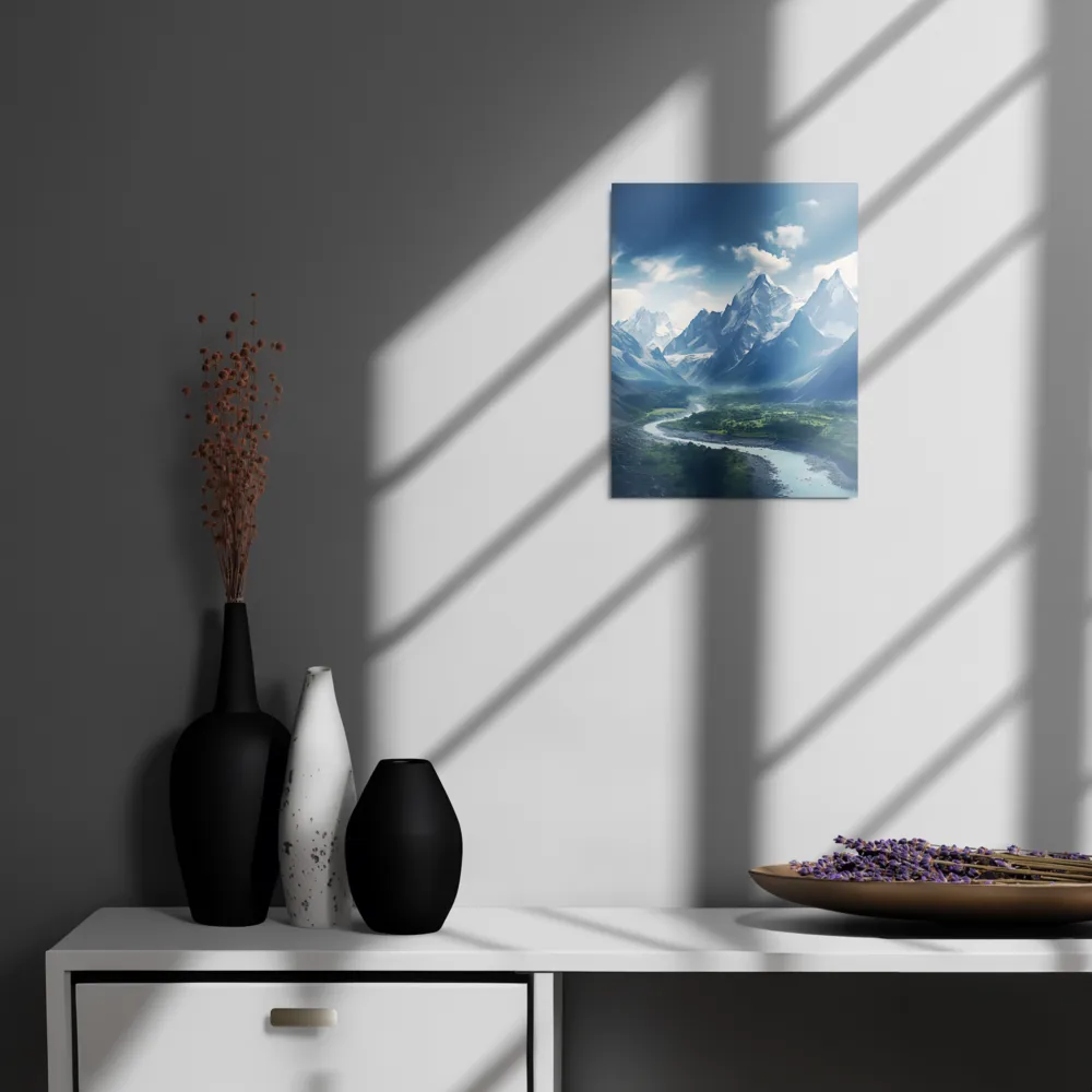 Majestic Serenity: A Landscape of Mountains and Rivers | Metal Print | 11″×14″