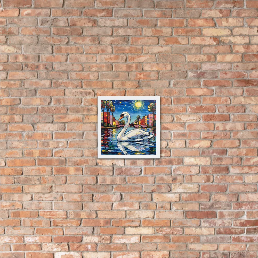 Moonlit Swan 
 Poster with White Frame | 12″x 12″