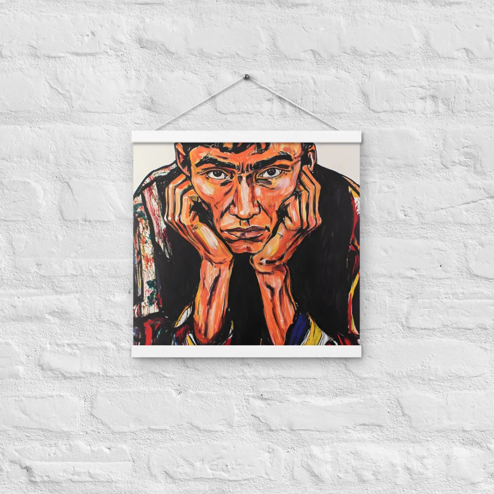 Contemplative Intensity: An Expressionist Portrait | Poster With White Wood Hanger | 16″×16″