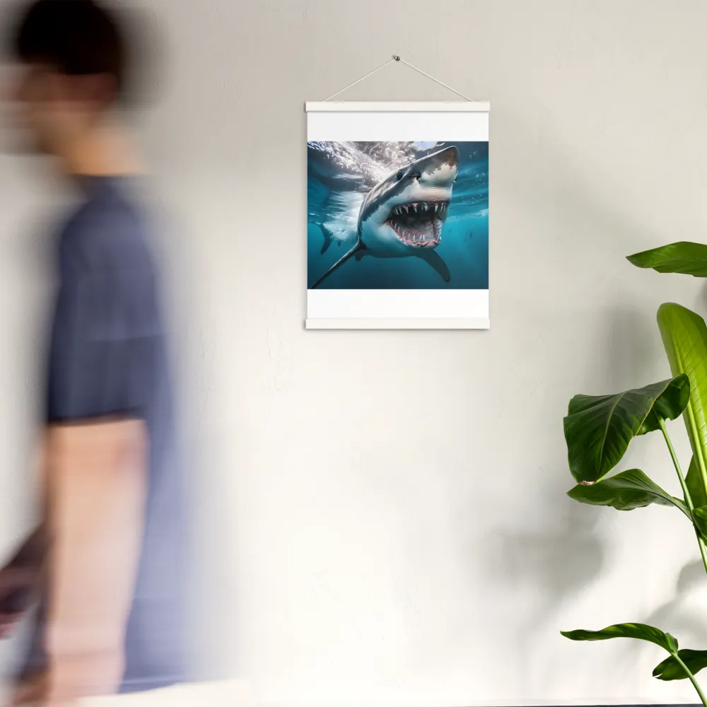 Majesty of the Ocean: The Great White Shark | Poster With White Wood Hanger | 16″×20″