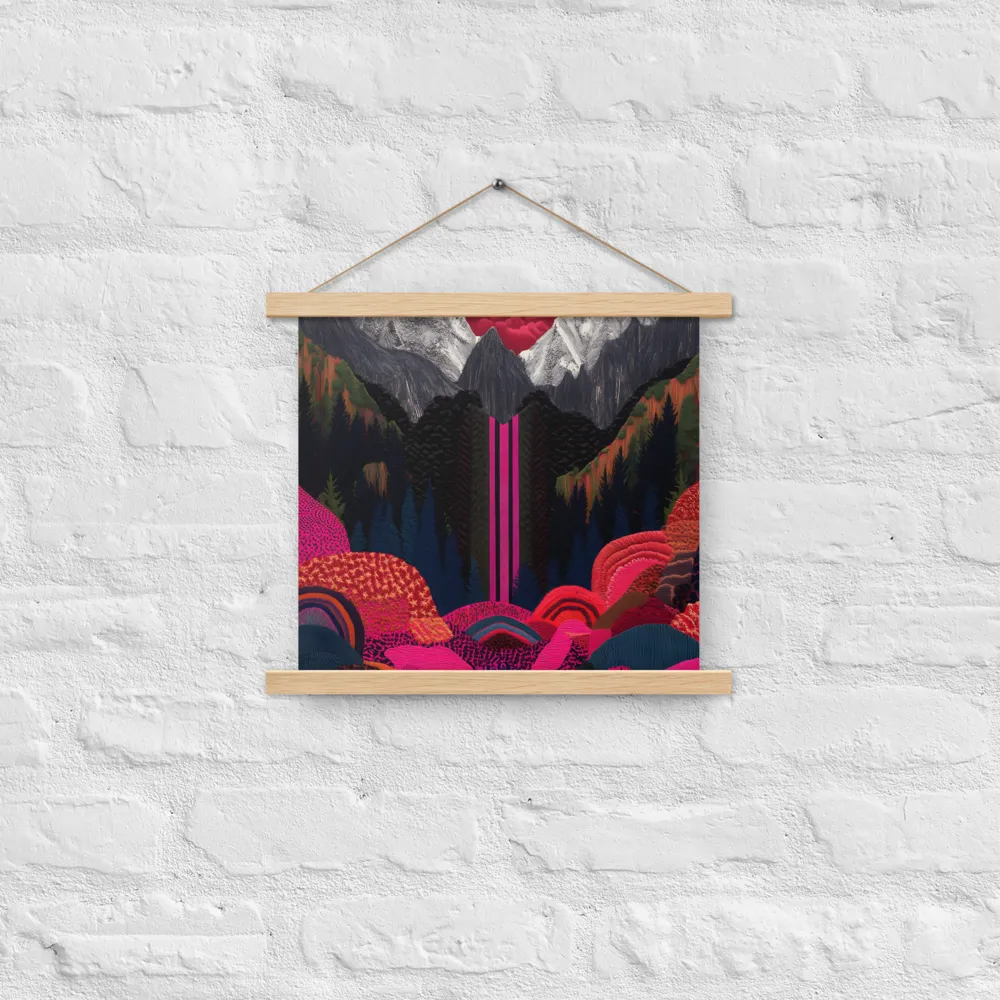 Ethereal Cascade: A Surreal Landscape | Poster With Oak Wood Hanger | 14″×14″