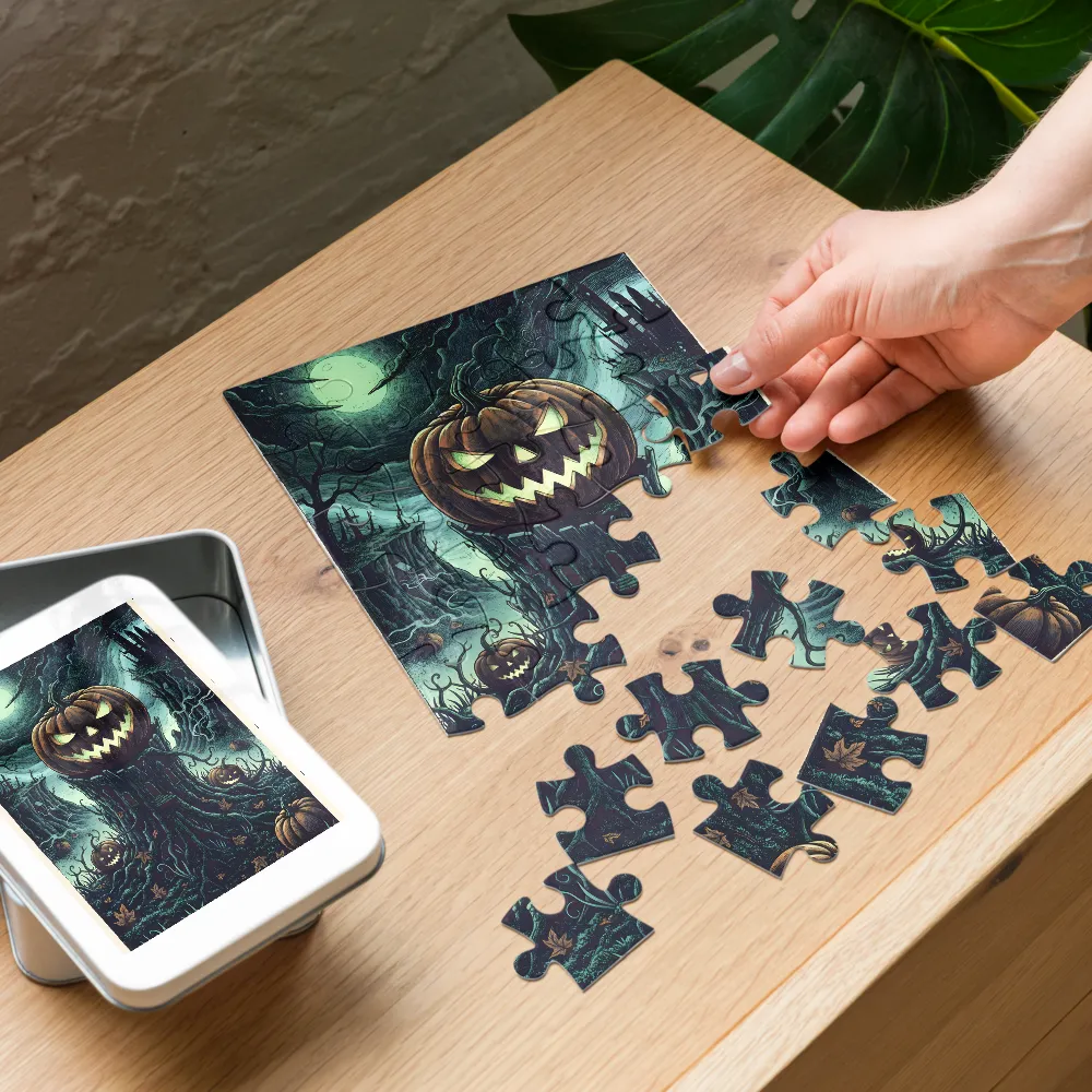 Moonlit Jack-o'-Lantern 
 Jigsaw Puzzle in Tin Box