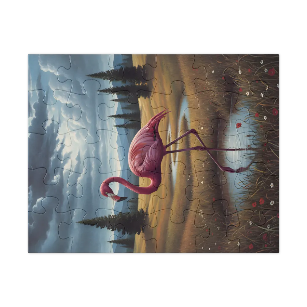 Flamingo in Meadow 
 Jigsaw Puzzle in Tin Box