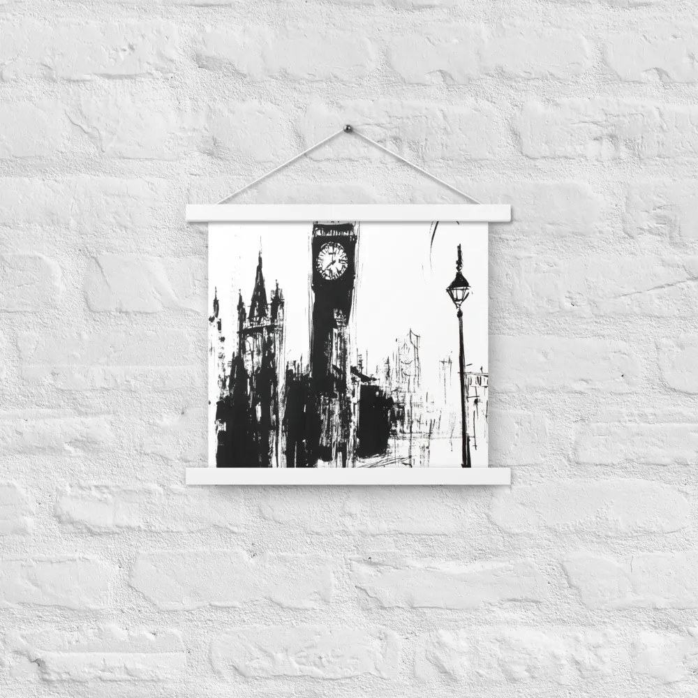 Clock Tower in Motion | Poster With White Wood Hanger | 14″×14″