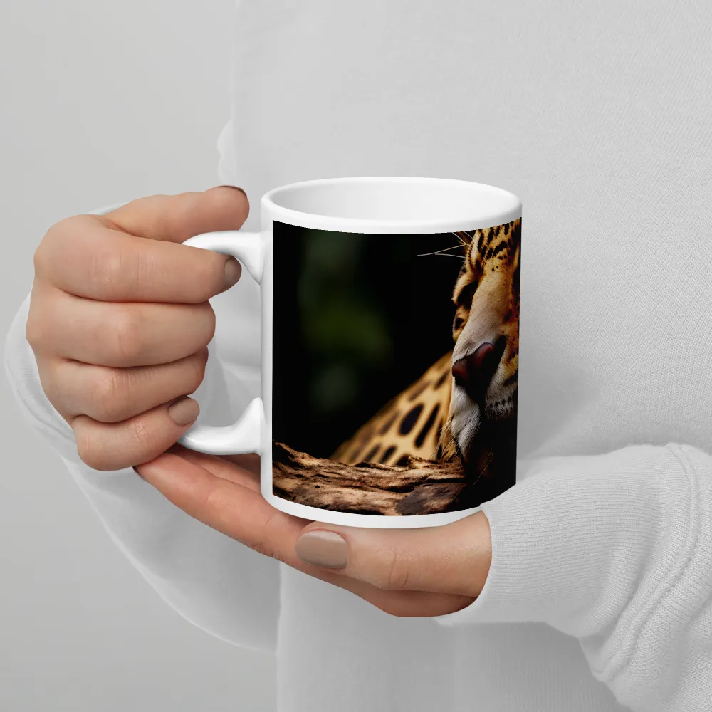 Tranquil Majesty: The Resting Leopard | Mug with White inside | 11 oz