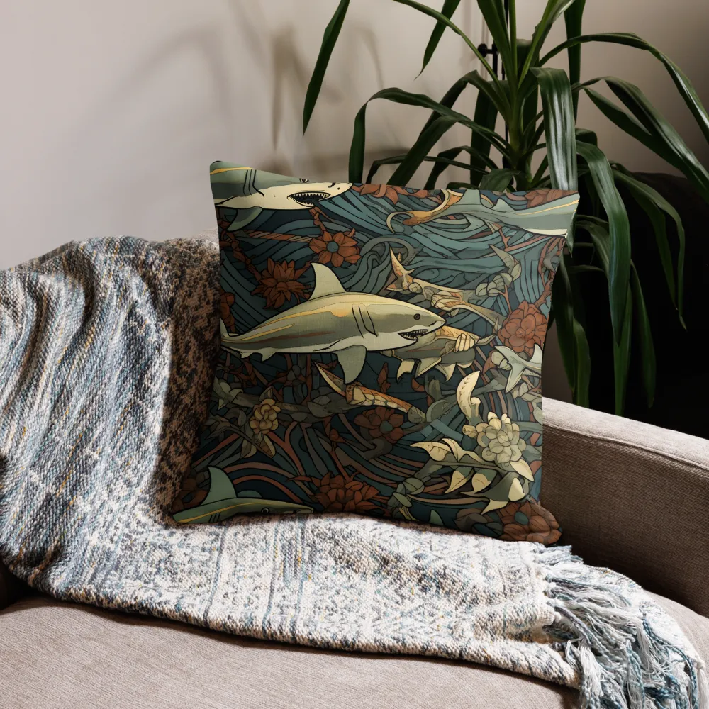 Dynamic Harmony of Sharks and Flora | Pillow | 22″×22″