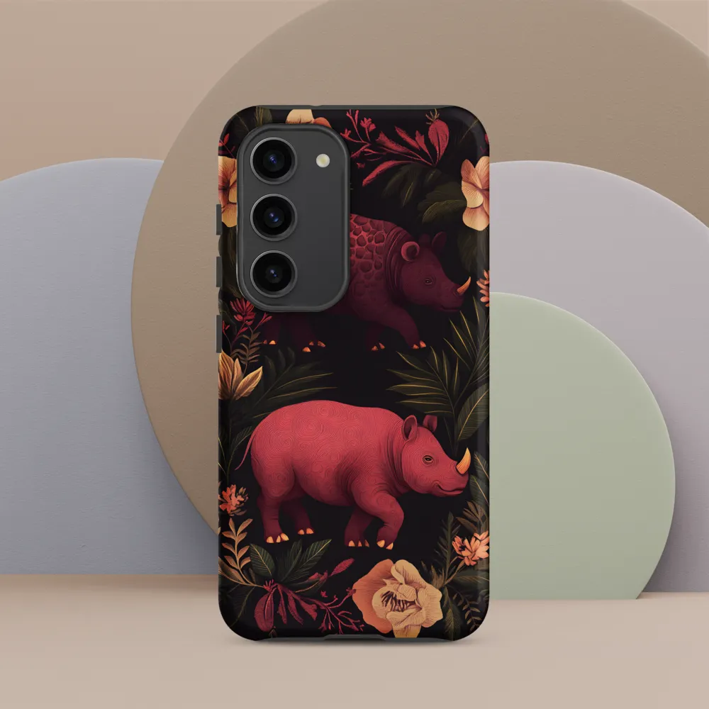 Rhinos in Floral Embrace