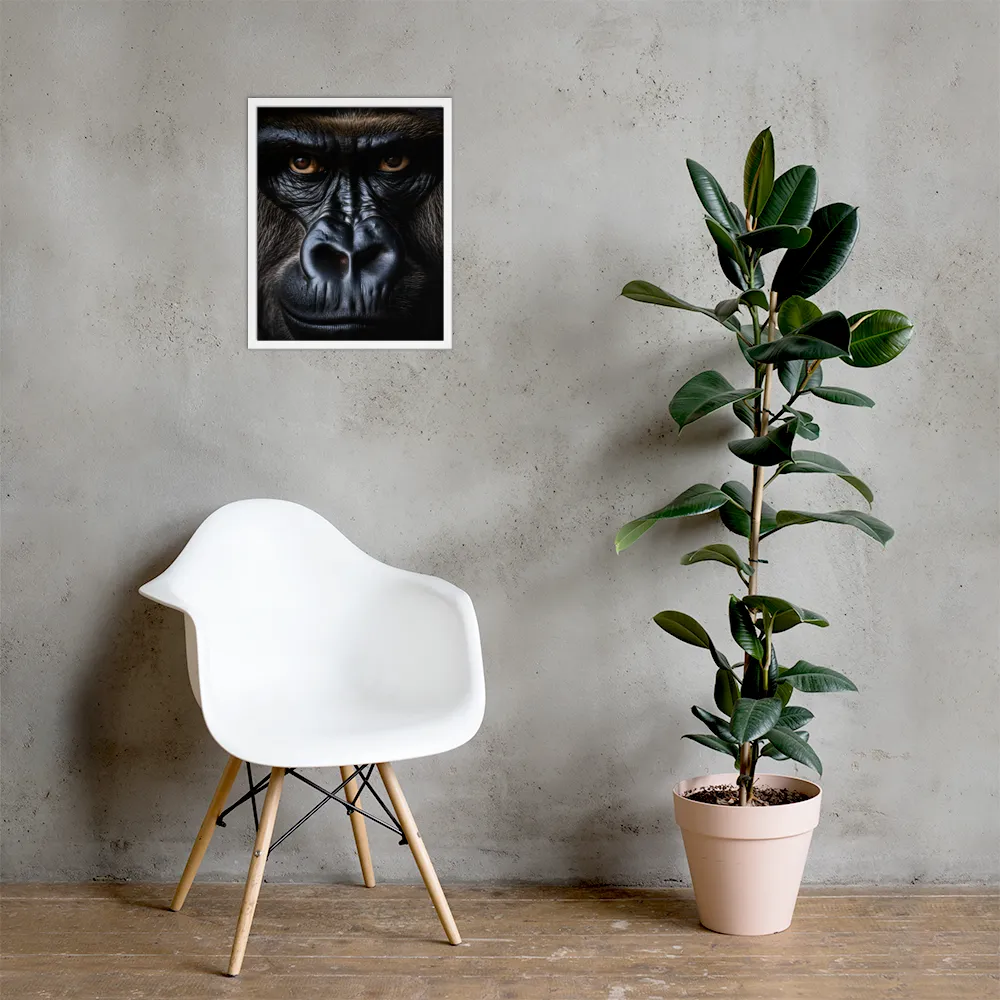 Gaze of the Wild: A Gorilla's Portrait | Poster with White Frame | 16″×20″