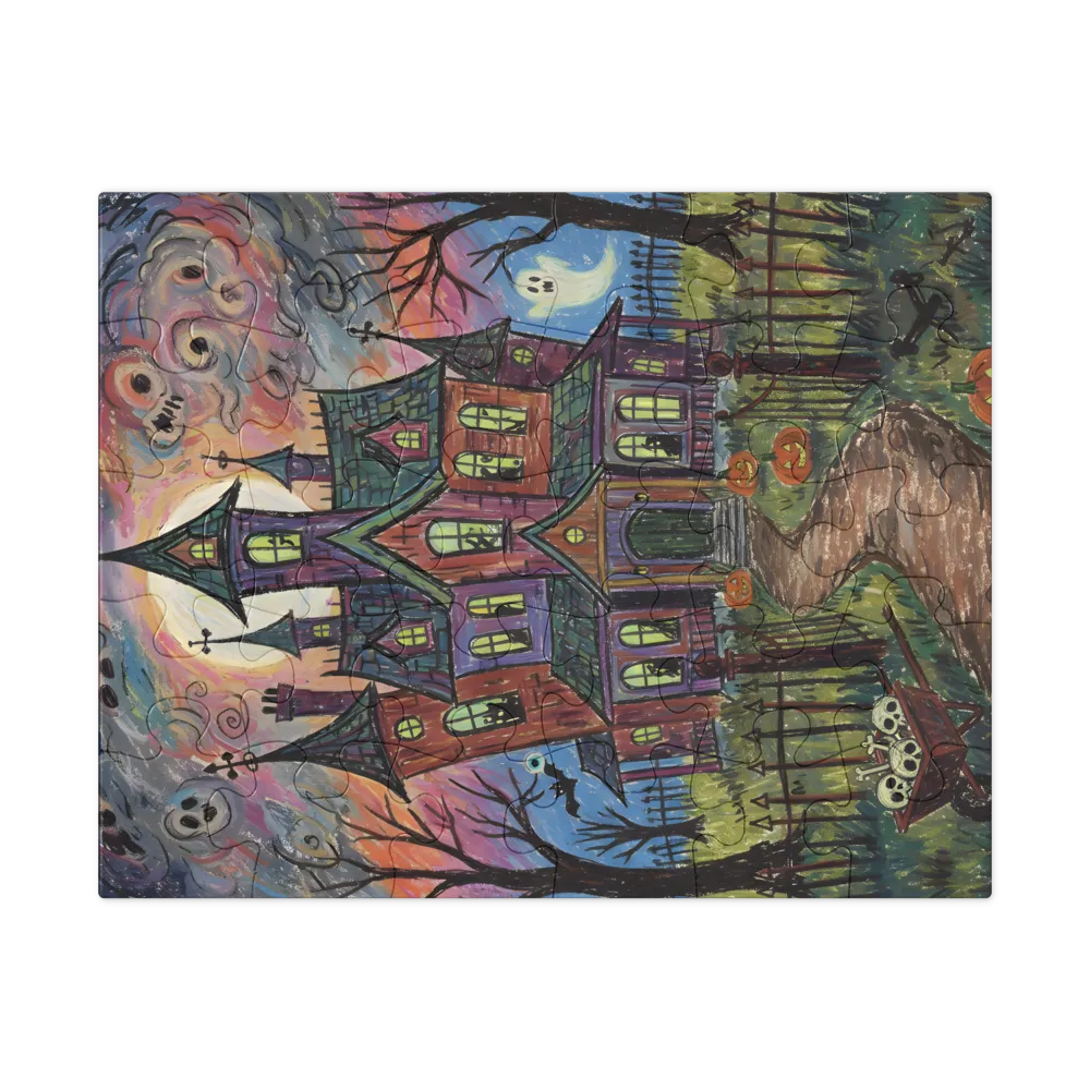 Moonlit Haunted House 
 Jigsaw Puzzle in Tin Box