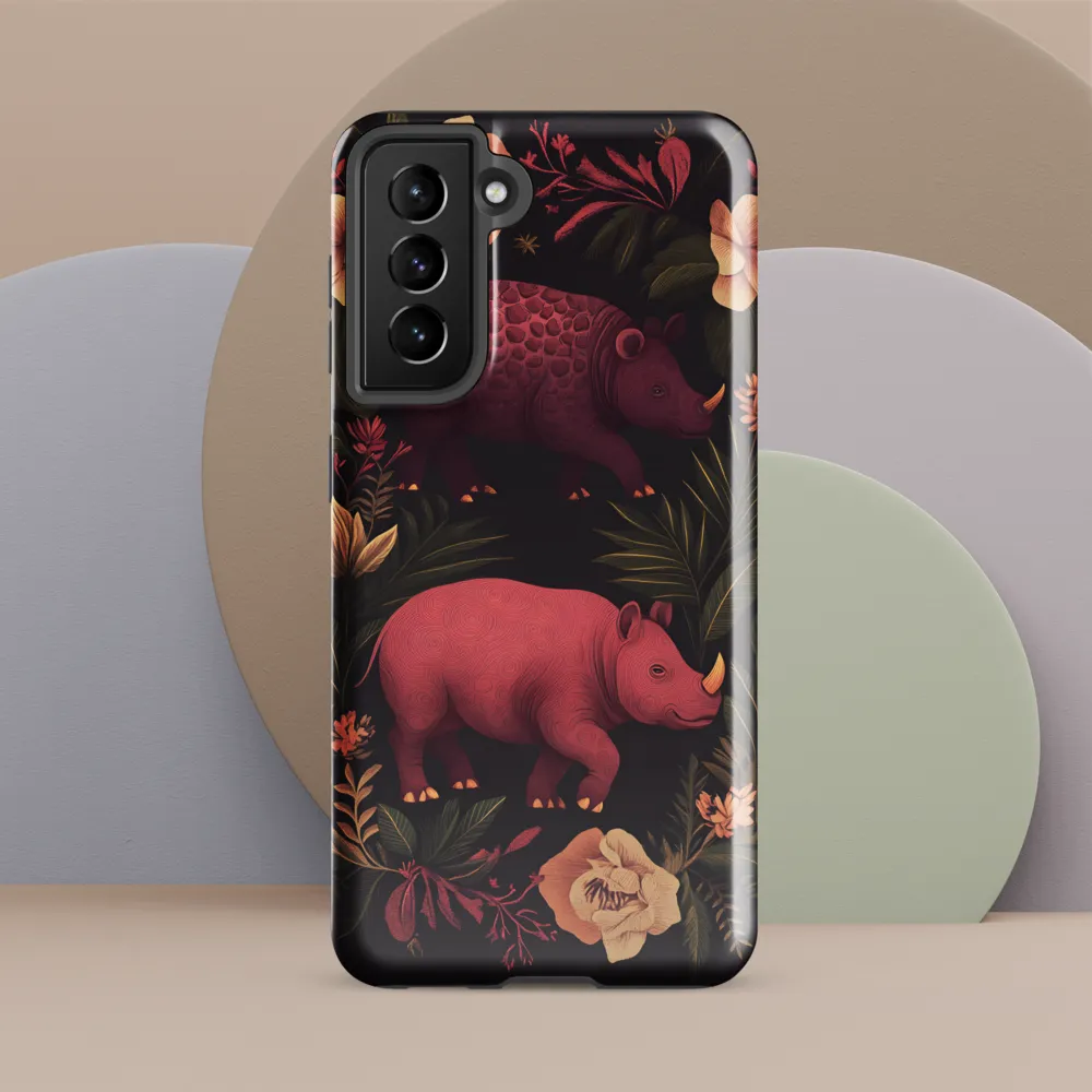 Rhinos in Floral Embrace