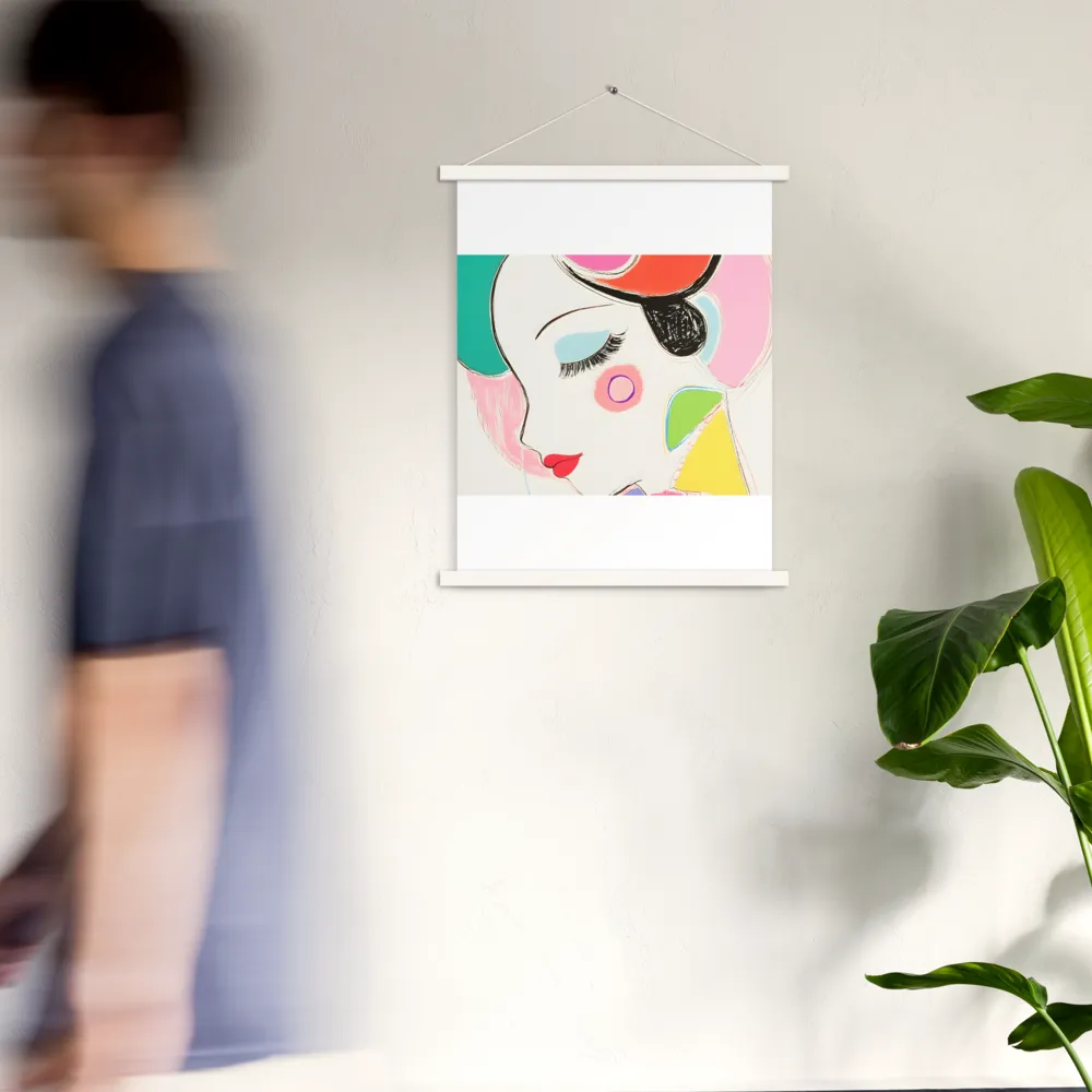 Whimsical Portrait in Colorful Abstraction | Poster With White Wood Hanger | 18″×24″