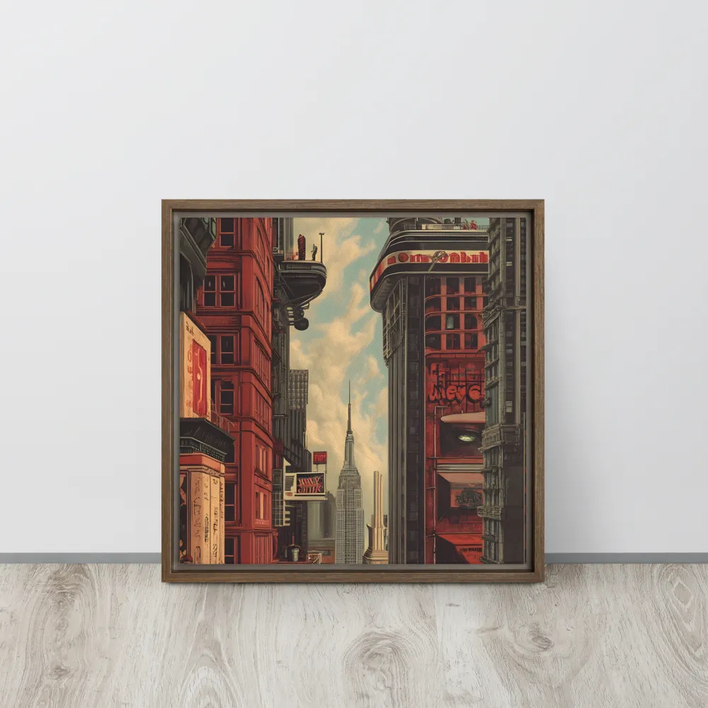 A Glimpse of Tomorrow: Urban Ambition | Canvas with Brown Frame | 16″×16″