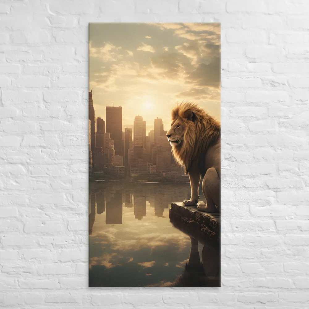 The Lion's Gaze Over the Urban Symphony | Canvas | 30″×60″